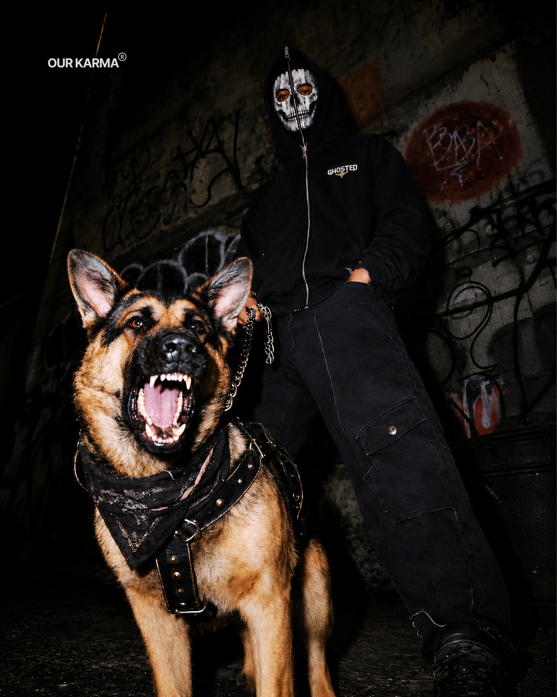 Ghost Hoodie styled in dark oversized streetwear