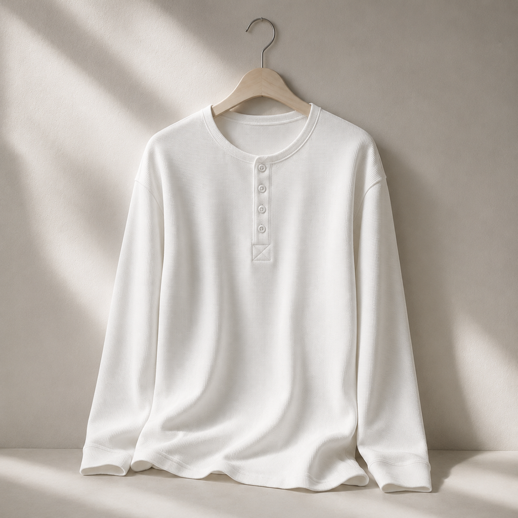 Relaxed Waffle Henley — Long Sleeve