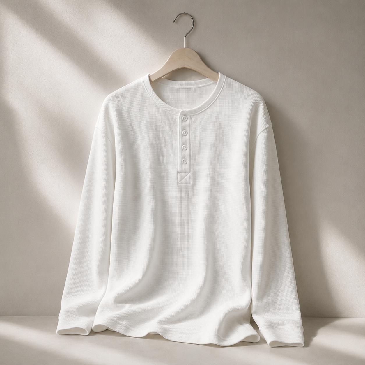 Relaxed Waffle Henley — Long Sleeve