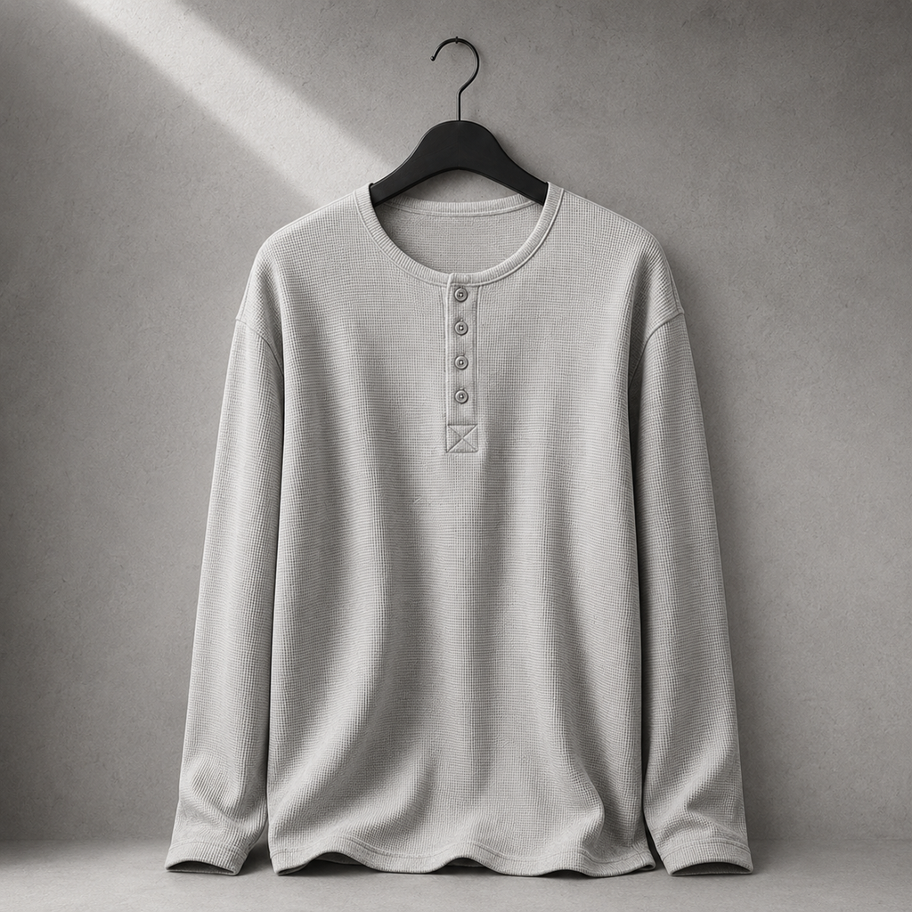 Relaxed Waffle Henley — Long Sleeve
