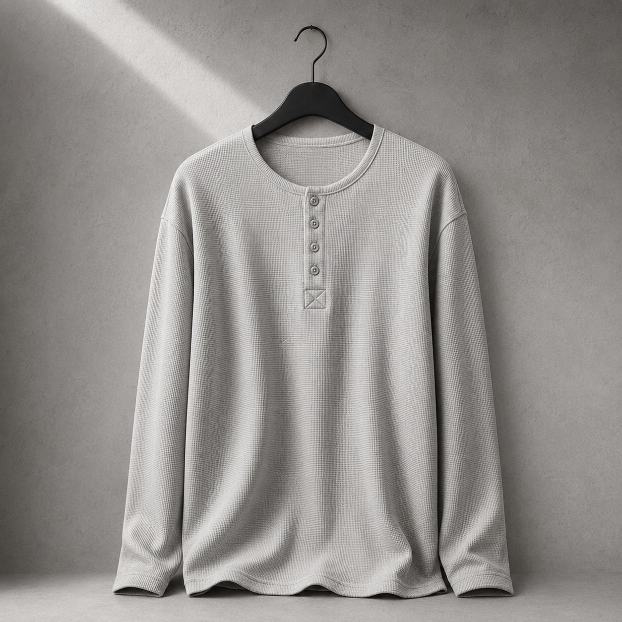 Relaxed Waffle Henley — Long Sleeve