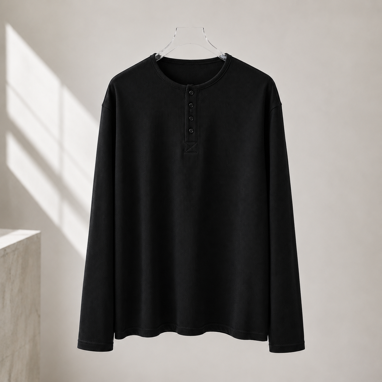 Relaxed Waffle Henley — Long Sleeve