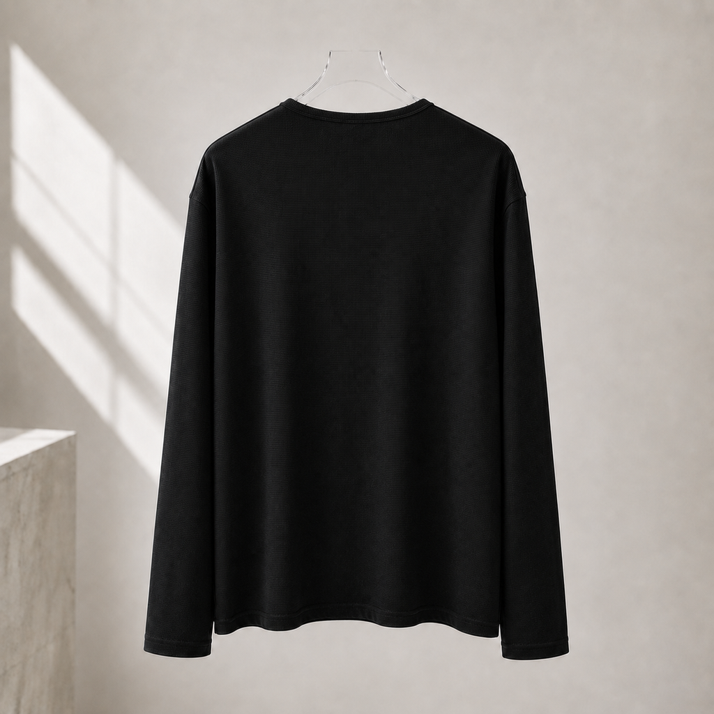 Relaxed Waffle Henley — Long Sleeve
